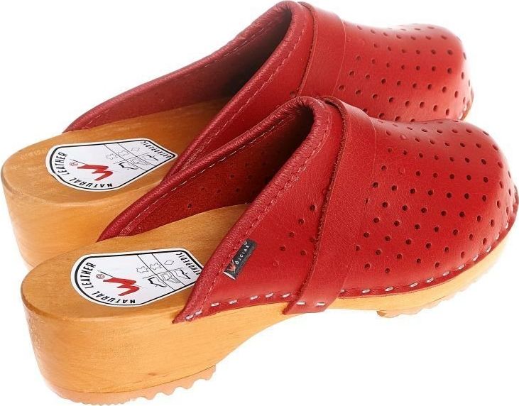 Wójciak Przewiewne czerwone drewniaki solidnie wykonane chodaki skórzane pw230 41