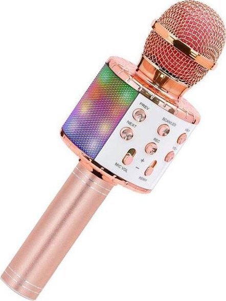 Mikrofon R2 Invest Podświetlany mikrofon bezprzewodowy LED Bluetooth WS858L karaoke miedziany