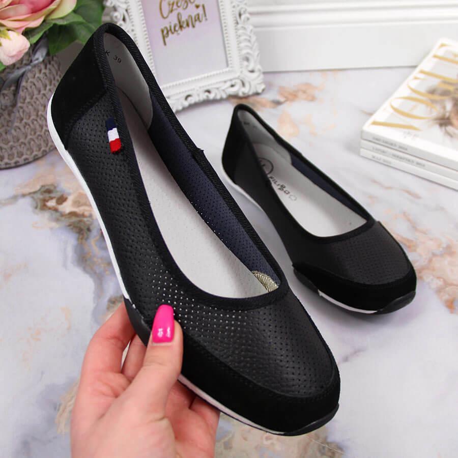 Filippo Baleriny skórzane damskie ażurowe czarne Filippo 37