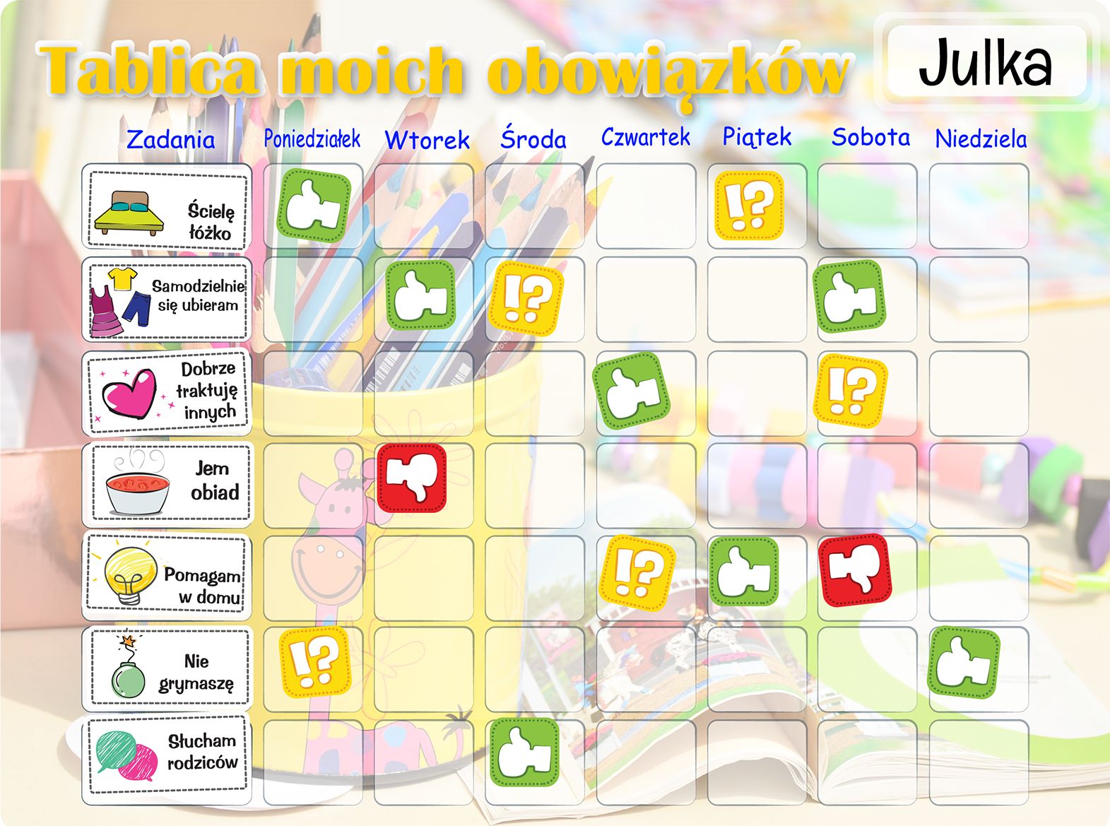 KIK Tablica Magnetyczna, Mata Motywacyjna Dla Dzieci Kolorowe Kredki