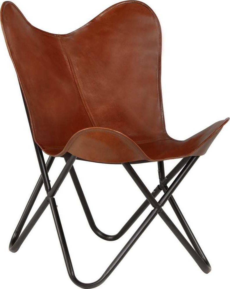 vidaXL Krzesło motyl, dziecięce, brązowe, skóra naturalna
