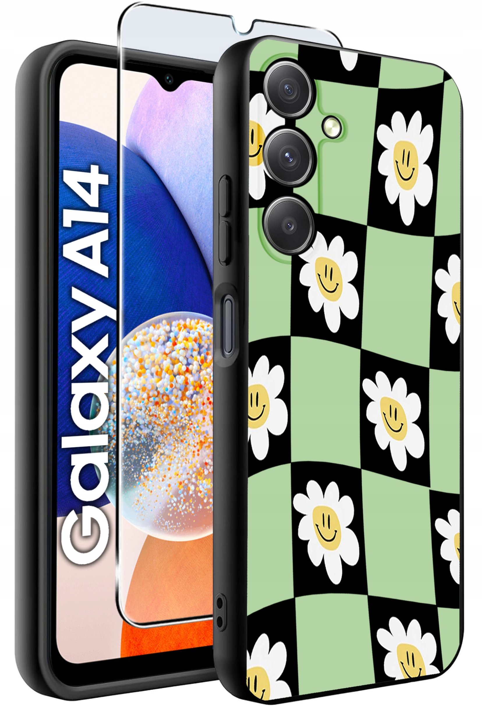 ETUI do Samsung A14 5G WZORY | SILIKONOWE MATT CASE + SZKŁO HARTOWANE 9H