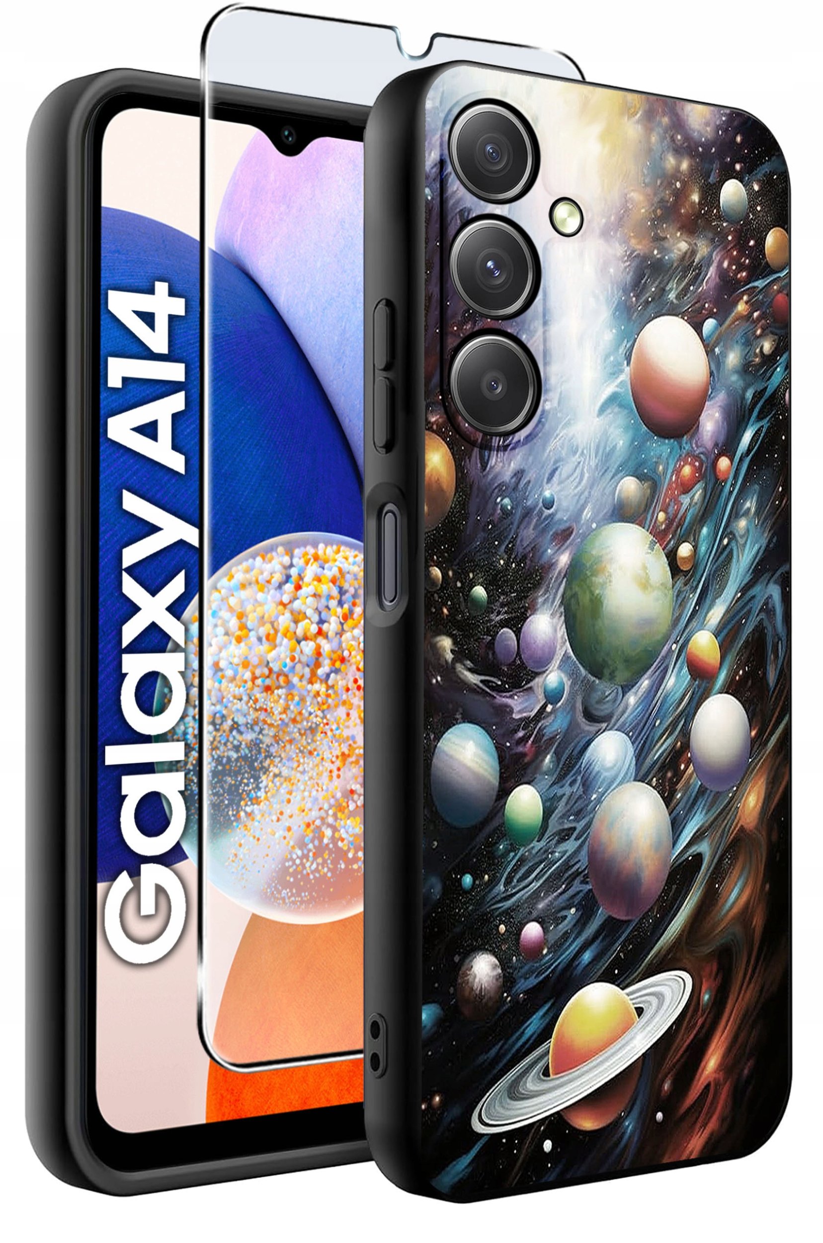 ETUI do Samsung A14 5G WZORY | SILIKONOWE MATT CASE + SZKŁO HARTOWANE 9H