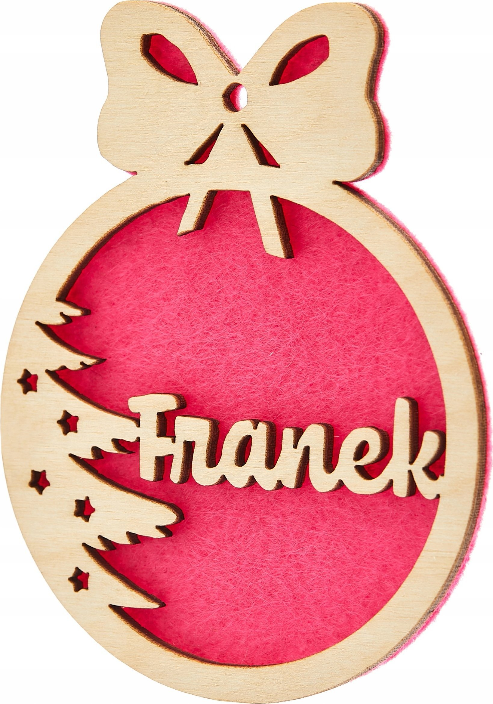 Techrebal BOMBKA DREWNIANA NA CHOINKĘ Z IMIENIEM RÓŻOWA