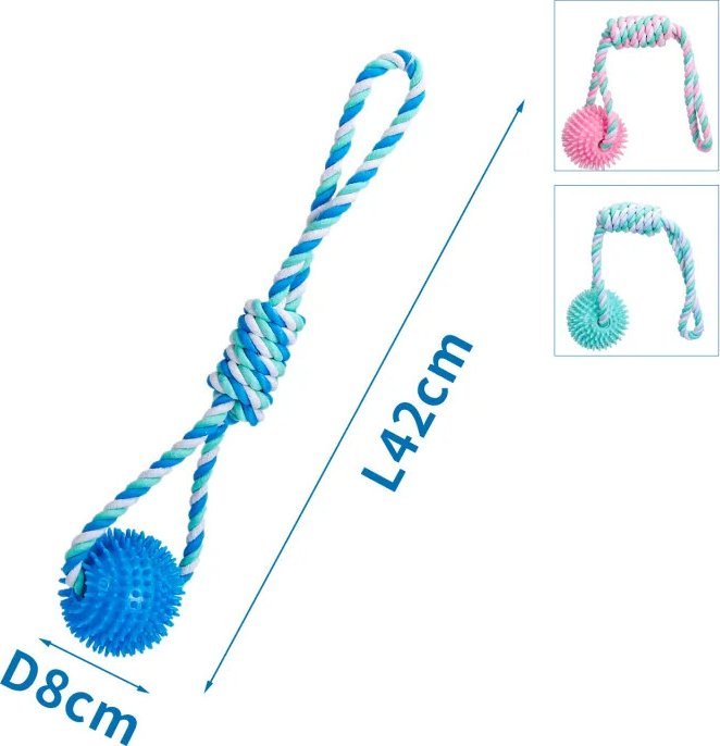 Nobleza Zabawka z bawełnianego sznura z piłką i uchwytem z TPR dla psa Zabawka z bawełnianego sznura z piłką i uchwytem z TPR dla psa