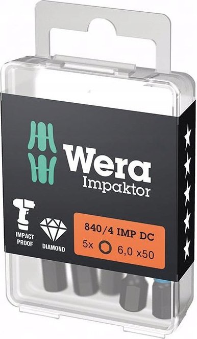 Bit Impaktor 1/4" DIN 3126 E63 6-kątny 6x50mm 5szt./opak. Wera