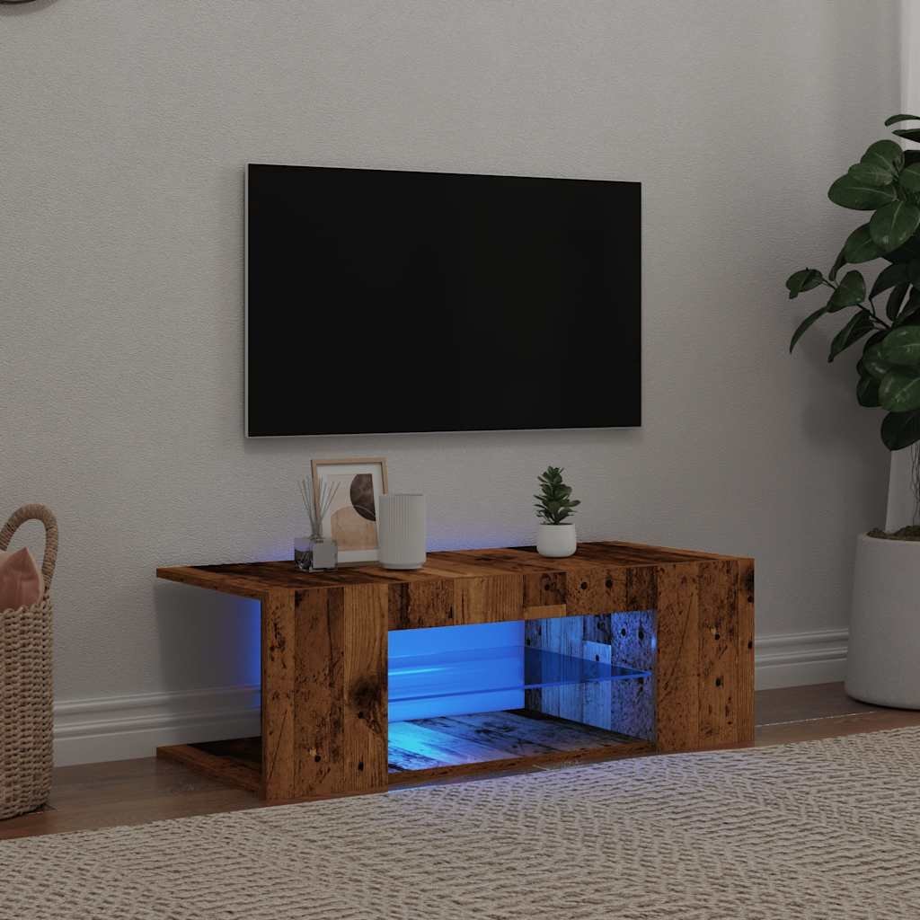 vidaXL Szafka pod TV z oświetleniem LED, stare drewno, 90x39x30 cm