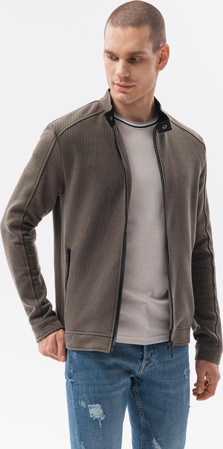 Ombre Bluza męska rozpinana bez kaptura C453 - ciemnobrązowa M