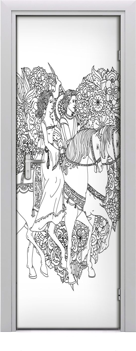 Tulup Fototapeta samoprzylepna na drzwi 75 x 205 cm Mężczyzna i kobieta na koniach