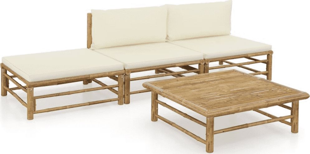 vidaXL 4-cz. zestaw do ogrodu śmietankowe poduszki bambus VidaXL