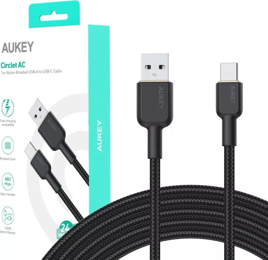 Kabel USB Aukey USB-A - USB-C 1 m Czarny (CB-NAC1 BK)