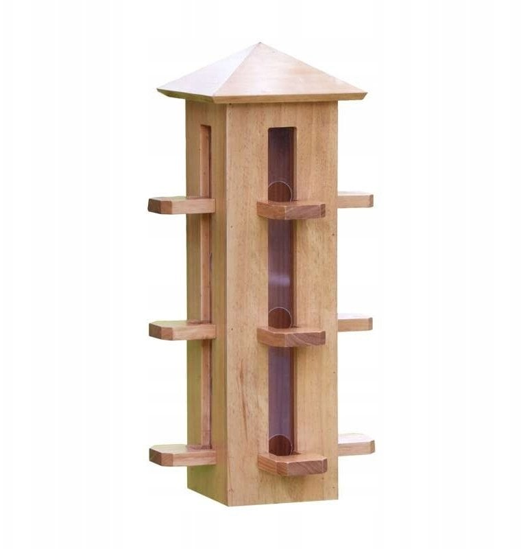 Karmnik dla ptaków, drewniany, wiszący, wieża 24x24x50 cm