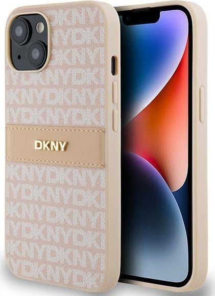 DKNY DKHCP14SPRTHSLP iPhone 14 / 15 / 13 6.1" różowy/pink hardcase Leather Mono Stripe & Metal Logo
