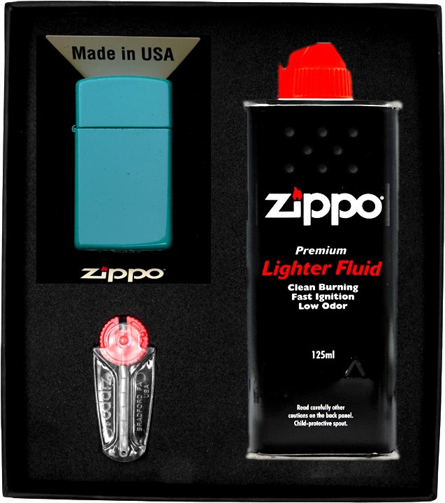 Zestaw ZIPPO Zapalniczka FLAT TURQUOISE SLIM Prezentowy No1