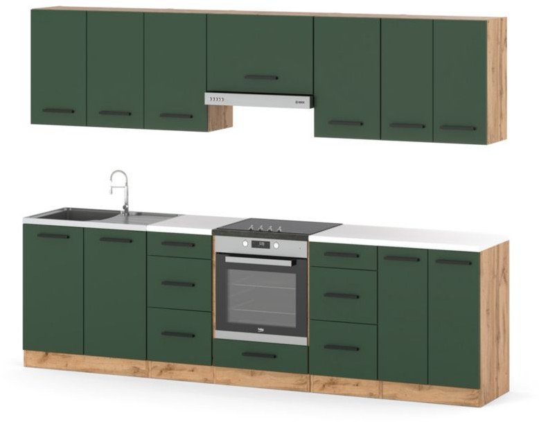Meble Kuchenne Modułowe Piekarnik Kuchnia Roma 2.8m Butelkowa Zieleń