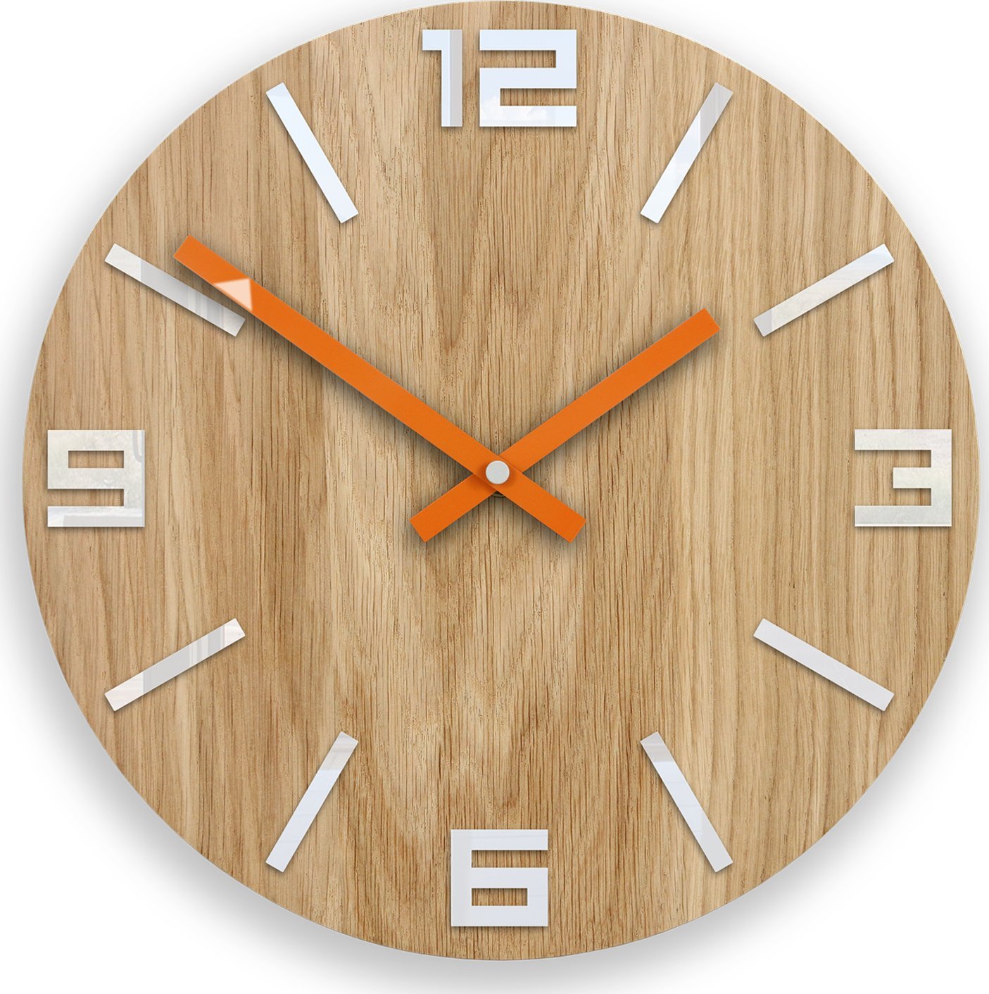 ModernClock Zegar Ścienny ARABIC WOOD WHITE & ORANGE Drewno Biały Pomarańczowy