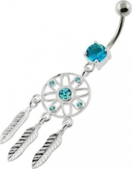 Lovrin Srebrny kolczyk 925 do pępka łapacz snów