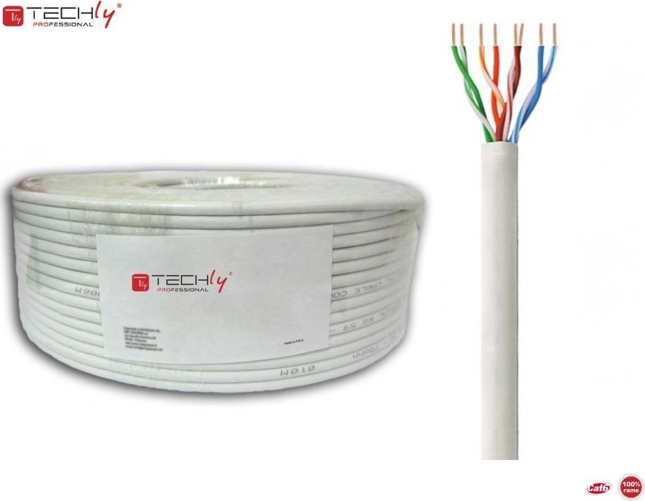 Techly TechlyPro Kabel instalacyjny skrętka U/UTP Cat6 4x2 drut 100% miedź 100m szary