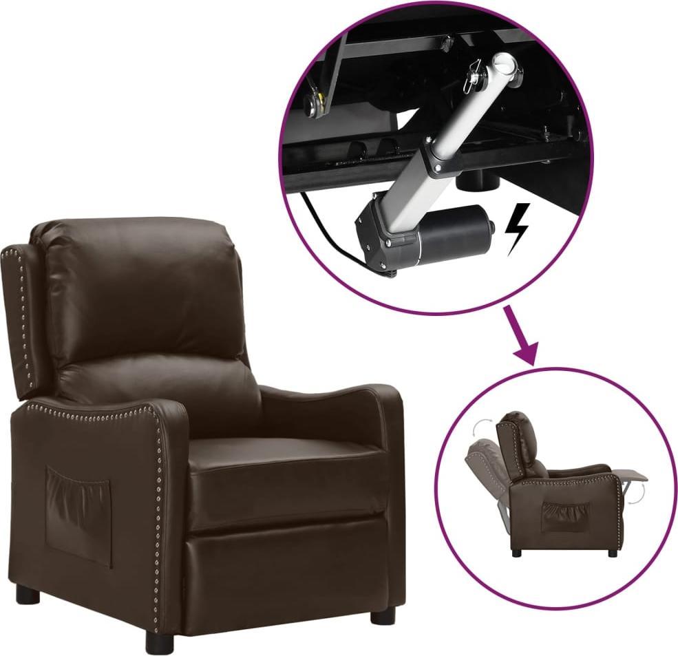vidaXL Fotel podnoszony, rozkładany, brąz z połyskiem, sztuczna skóra