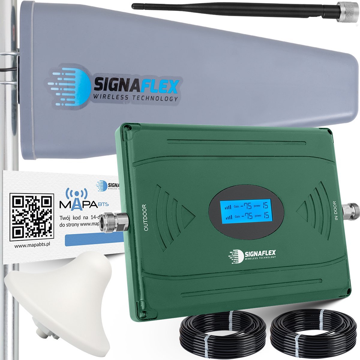 System przekazu sygnału AV Signaflex Zestaw Wzmacniacz Egsm/Dcs Ls-Eg11 Agc + T2 23Dbi 15M + 1X Grzybek