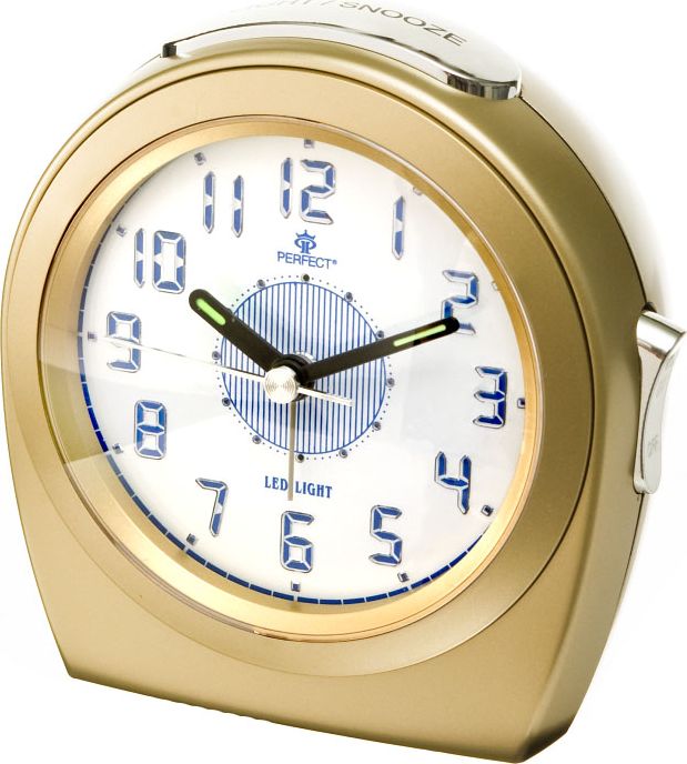 Perfect Perfect BA910B Analogowy budzik, podświetlana tarcza, drzemka - ZŁOTY