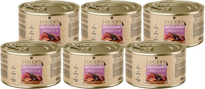 Karma mokra dla kota Luger's Daily Pleasures z wołowiną i krewetkami zestaw 6 x 185 g