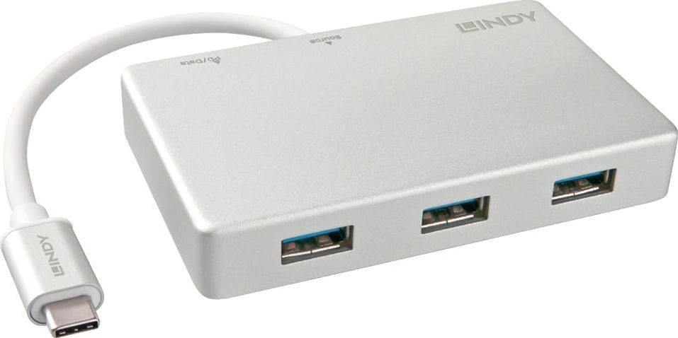 HUB USB Lindy 1x USB-C PD + 3x USB-A 3.0 (43092)
