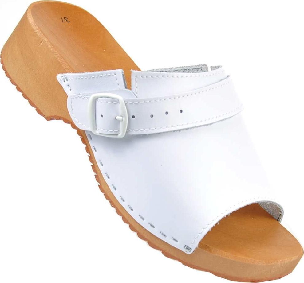 Pantofelek24 Drewniaki chodaki trepy klapki BIAŁE /E5-1 1963 S318/ 35
