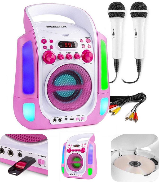 Karaoke system z CD i 2 mikrofonami SBS30P różowy one size