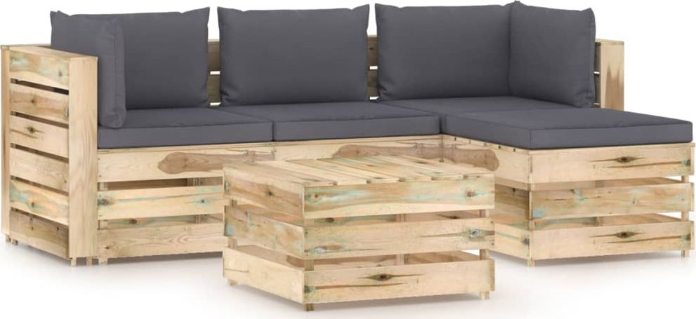 vidaXL 5-cz. zestaw wypoczynkowy do ogrodu, z poduszkami, drewniany