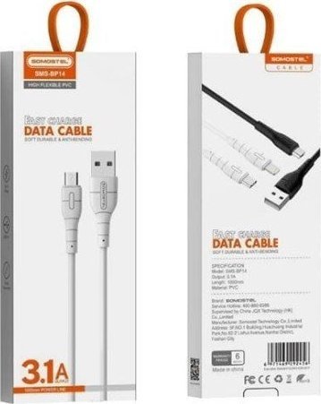 Kabel USB Somostel SOMOSTEL KABEL DO TELEFONU MICRO 1M 3.1A FAST CHARGING 3.1A SMS-BP14 WHITE