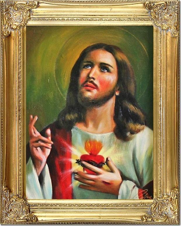 ART-POL Obraz olejny ręcznie malowany z Jezusem Chrystusem Miłosiernego Serca obraz w złotej ramie 37x47 cm