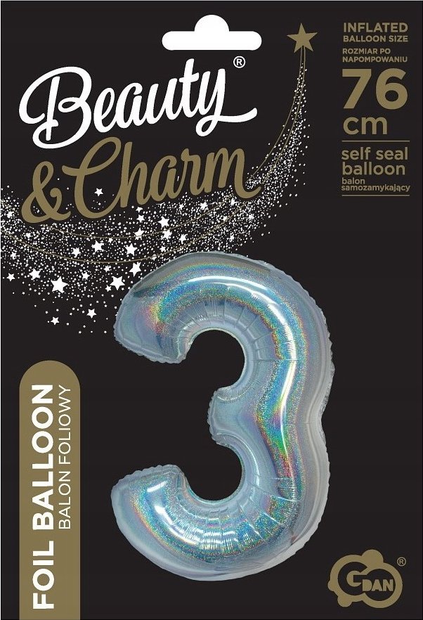GoDan Balon foliowy B_C Cyfra3 hologr sreb CH-BHS3 44741