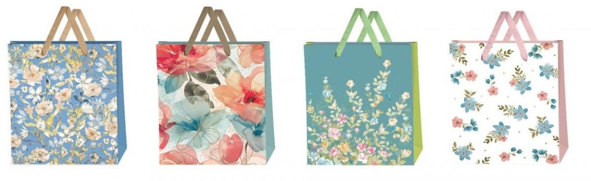 Torebka ozdobna duża 30x42x12cm Kwiaty mix