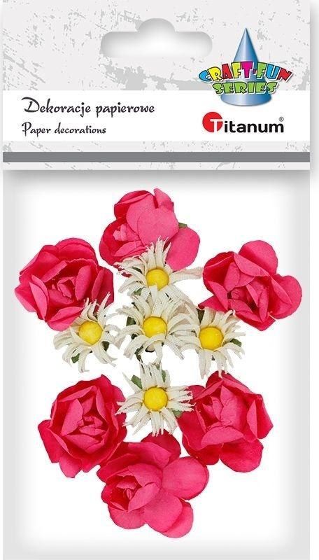 Titanum Papierowe róże i rumianki na druciku 25mm 11szt