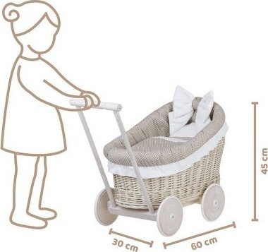 WickerPL luna Wózek Wiklinowy dla Lalek z Obszyciem Beżowym 60x30 H45 cm