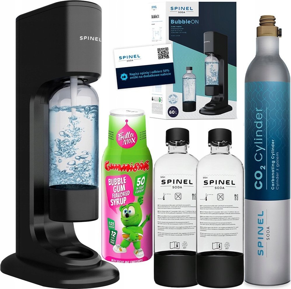 Saturator Sodastream Spinel SODA BubbleON + 2 butelki + FruttaMax KIDS BUBBLE GUM 500ml