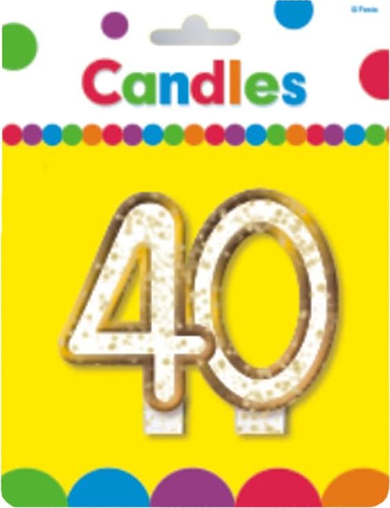 MK Świeczka na 40-tke z brokatem i złotą obwódką - 1 szt. uniwersalny