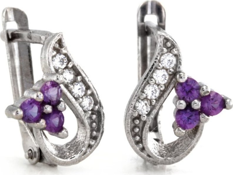 Lovrin Srebrne kolczyki 925 z fioletowymi cyrkoniami