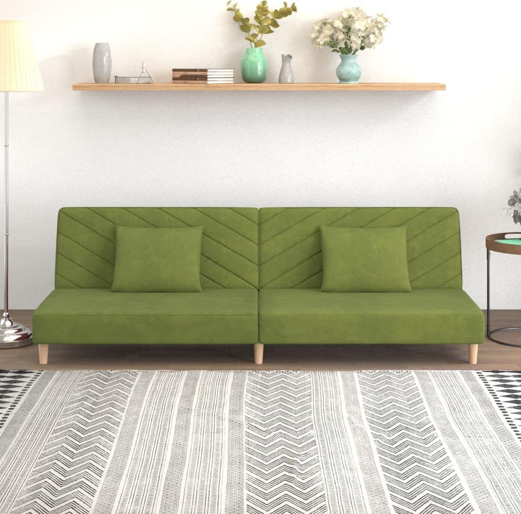 vidaXL 2-osobowa sofa, 2 poduszki, jasnozielona, aksamitna