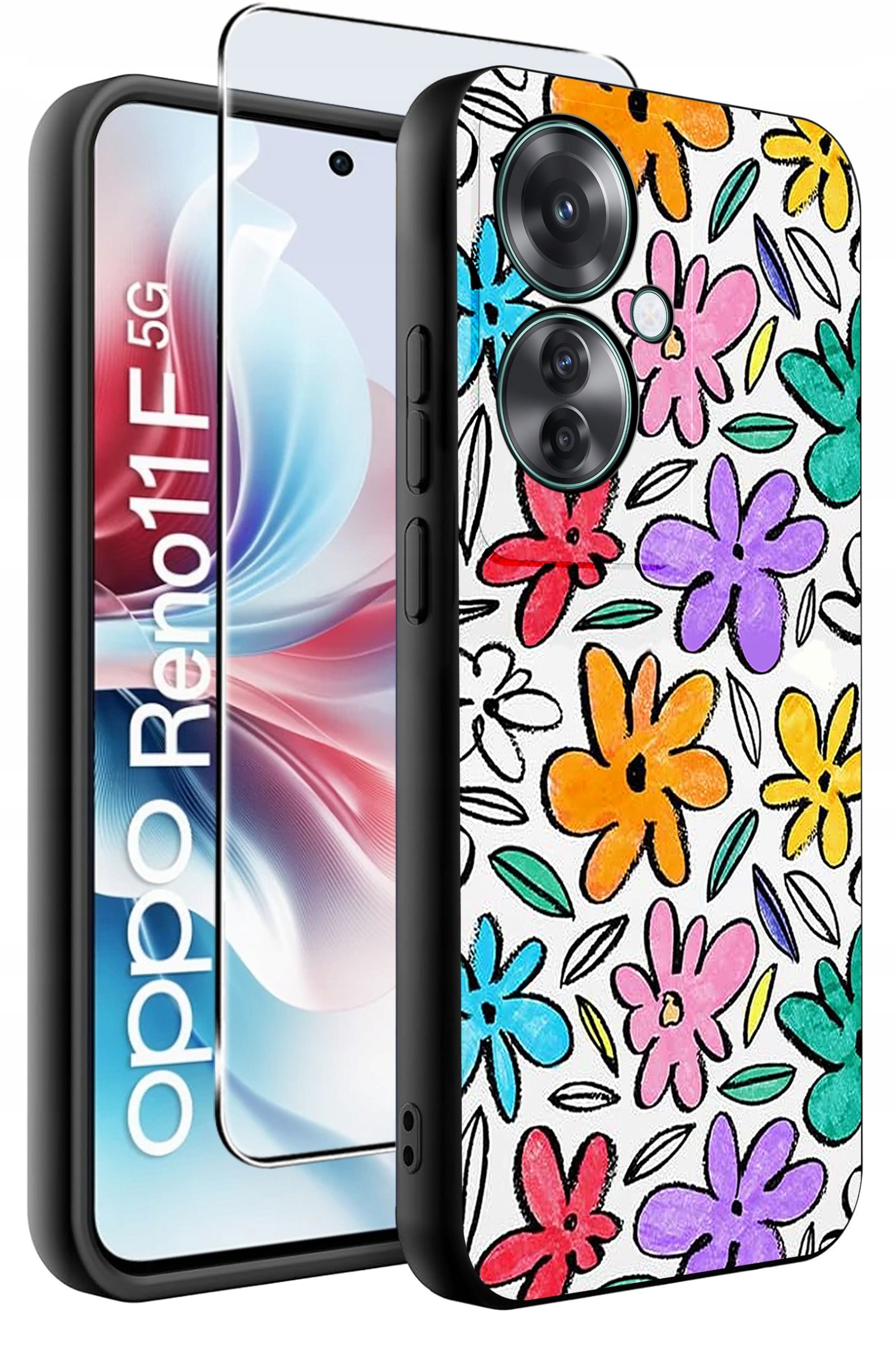 ETUI do Oppo Reno11 F 5G WZORY | SILIKONOWE MATT CASE + SZKŁO HARTOWANE 9H