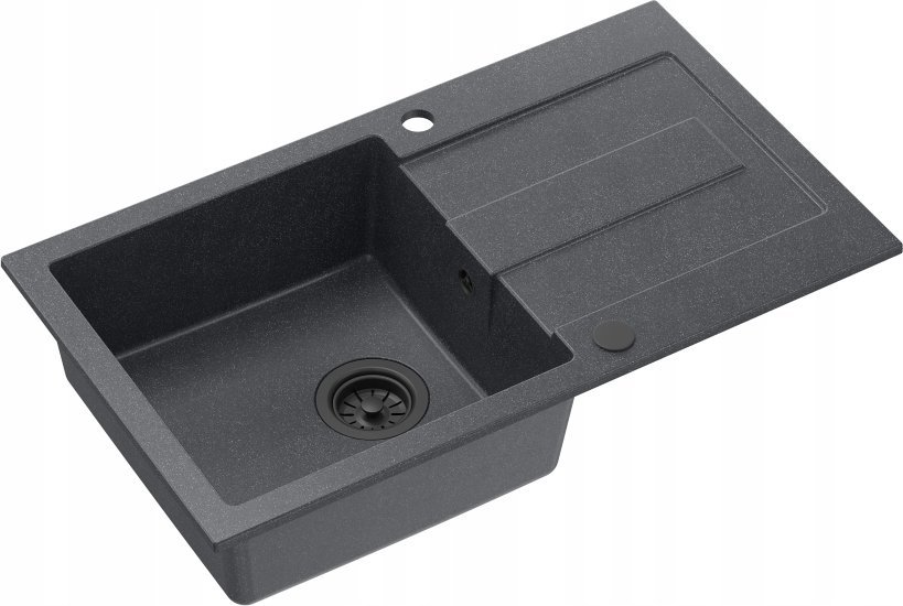 Zlewozmywak GraniteQ CHRISTIAN 136 XL zlewozmywak granitowy 1-komorowy czarny (78x45x18,5) z zaślepką i odpływem czarnym (komora 45x38 cm)
