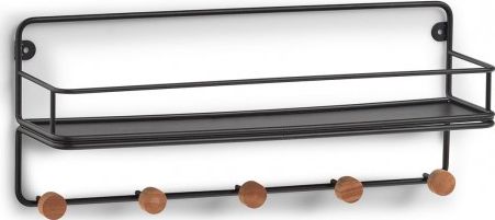 Zeller Półka ścienna z haczykami, metal / drewno, kolor czarny, 45x11,8x18 cm