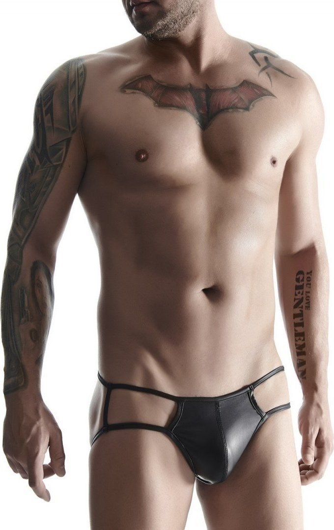 Regnes Fetish Planet Męskie stringi z wetlooka z otwartym tyłem i elementem dekoracyjnym xxl