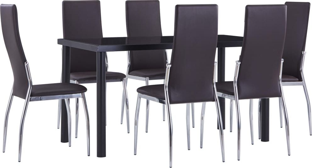 vidaXL 7-częściowy zestaw jadalniany, obity sztuczną skórą, brązowy