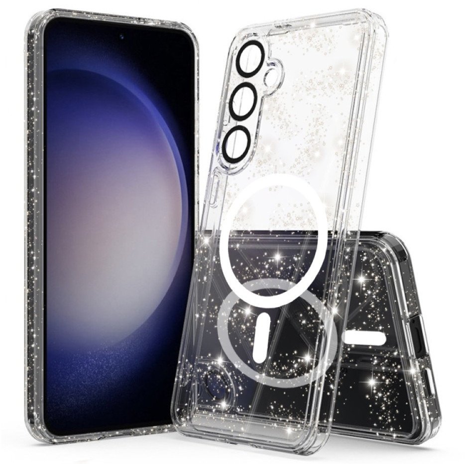 Etui z brokatem Supero do magsafe do Samsung Galaxy S25, przezroczysto-brokatowe