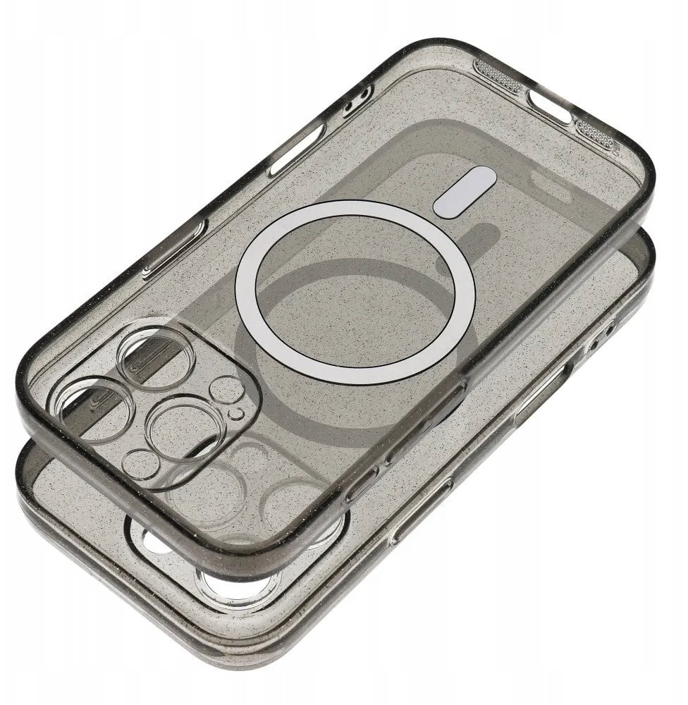 Futerał CLEAR MAG COVER z ochroną aparatu kompatybilny z MagSafe do IPHONE 16 Pro Max black glitter