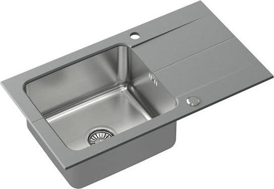 Zlewozmywak Steiner EDWARD 111 Fusion Steingran Hybrid Plus szary z komorą stalową (780x440x190) z syfonem manualnym i zaślepką