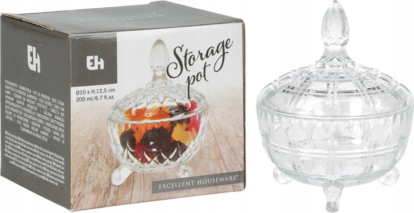 Szklana bombonierka na nóżce z pokrywką 200ml Dekoracyjna miseczka