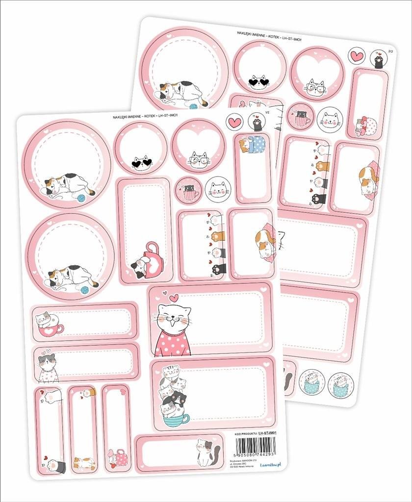 LearnHow Naklejki imienne - Kotki 44szt